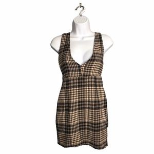 Shein | Brown Plaid Overall Sweater Dress Neutral •